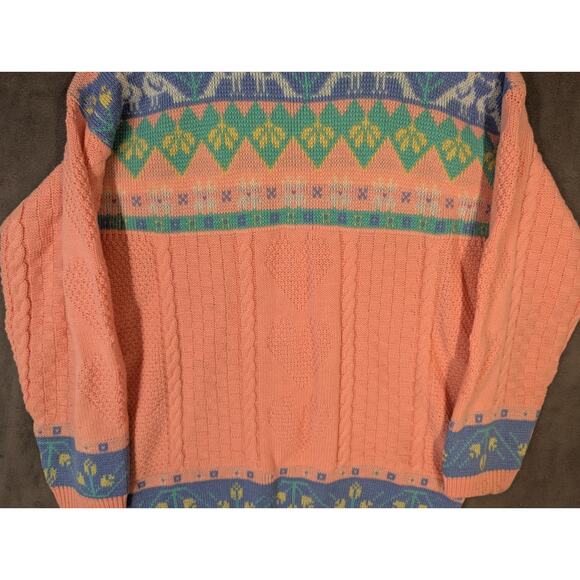 Gitano Sweater Women's Medium Pink Acrylic Hearts Ducks Flowers Retro Vintage - Picture 3 of 10
